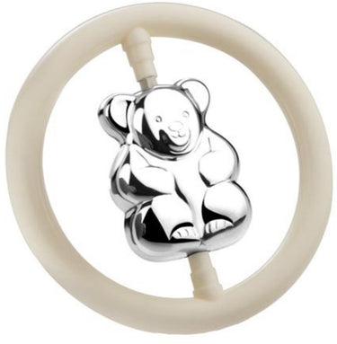Zilverstad - rammelaar en bijtring beer in ring - zwaar verzilverd (b90)