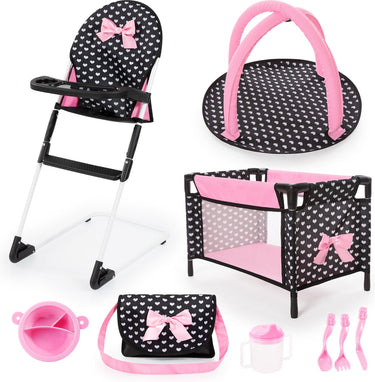 Bayer design - reisset 9 in 1 met bed en kinderstoel in zwart, wit roze