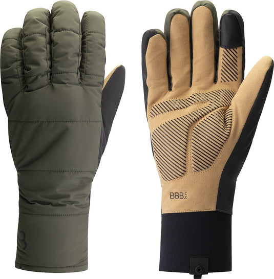Bbb cycling puffershield fietshandschoenen winter - 0 - 5 ℃ - wind waterproof - wielrenhandschoenen heren en dames - olijf groen - maat xxxl - bwg-41