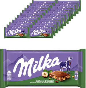 Milka chocolade reep gebroken noot - doos 24 x 90g - chocoladerepen en tabletten - voorraad - verjaardag cadeau vrouw of man - geschenkset voor man en vrouw