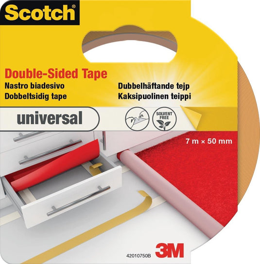 Merkloos sans marque scotch® dubbelzijdige tape universeel, 42010750, lichtbruin, 50 mm x 7 m, 1 rol