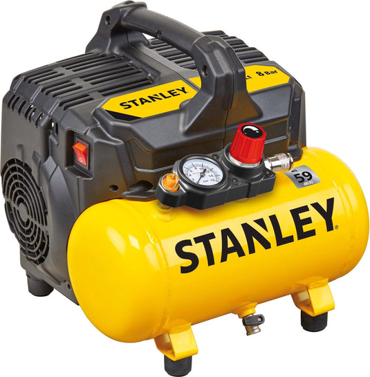 Stanley silent compressor dst 100 8 6 - luchtcompressor 8bar - luchtpomp met tankcapaciteit 6l - zuigcompressor olievrij 105l min - met handvat en anti-slip voeten - geschikt voor luchtgereedschap