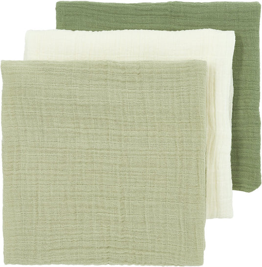 Meyco baby uni pre-washed hydrofiele doeken - 3-pack - pre-washed hydrofiel - naturel soft olive olive green - 70x70cm