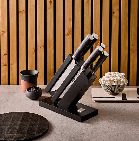 Richardson sheffield - uta - 5-delige messenset - inclusief design messenblok - gehamerde messen - pakka hout