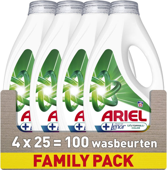 Ariel wasmiddel +touch of lenor unstoppables kleur - 4 x 25 wasbeurten
