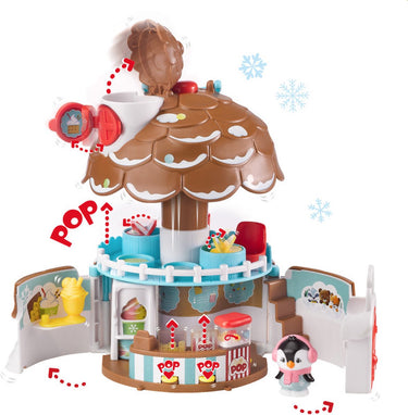 Klorofil de dennenappel speelset - snoepwinkel - poppenhuis - interactief kinderspeelgoed - met figuur uit de familie van pinguïns - vanaf 18 maanden - 5-delig