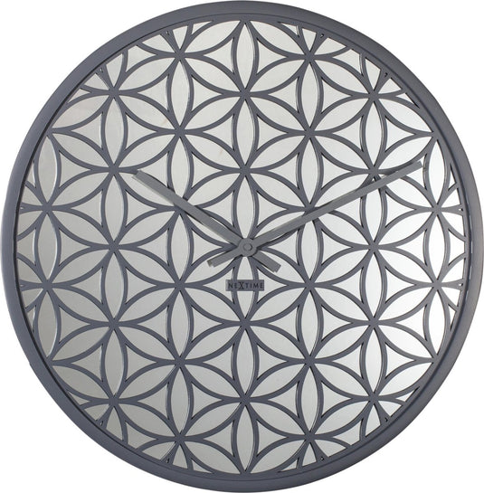 Nextime - wandklok - 50 cm - hout spiegel - grijs - 'bella mirror'