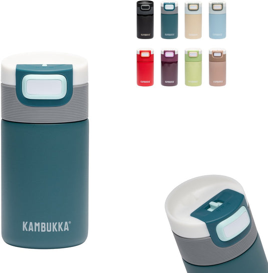 Kambukka etna thermosbeker 300 ml - makkelijk te reinigen thermosfles - lekvrije koffiebeker to go - blauw groen