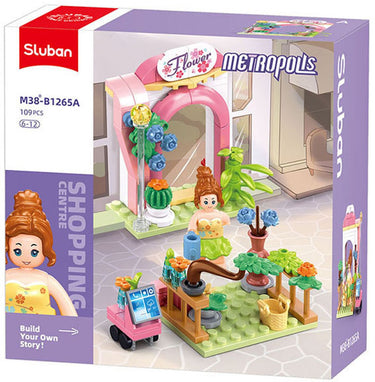 Sluban metropolis bloemenwinkel bouwspeelgoed kinderen vanaf 6 jaar – constructiespeelgoed modelbouw winkelcentrum – bouwdoos met 109 bouwstenen en 1 minifiguur – m38-b1265a