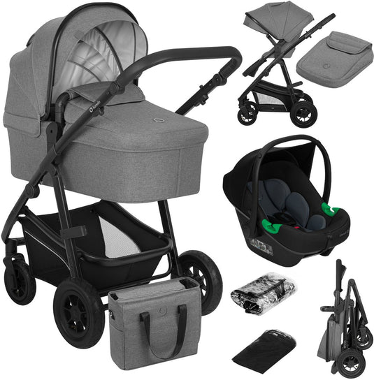 Lionelo bianka kinderwagen 3 in 1 – reiswieg, wandelwagen autostoel – compact opvouwbaar – omkeerbare zitting – luchtbanden met vering – xxl upf50+ capuchon – 0-22 kg – complete accessoireset - astrid i-size lite autostoel