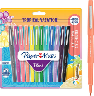 Paper mate flair-viltstiften | medium punt (0,7 mm) | diverse tropische-vakantiekleuren | 12 stuks