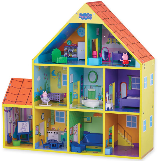 Gear2play peppa pig - groot houten speelhuis speelset - 65 cm - 9 kamers en 18 accessoires