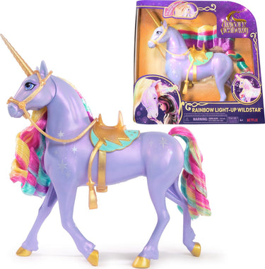 Unicorn academy - eenhoorn wildstar - met regenbooglicht, geluid en muziek, afneembaar hoofdstel en zadel