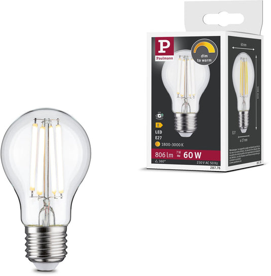 Paulmann filament 230 v led-gloeilamp e27 806lm 7w dim to warm dimbaar helder
