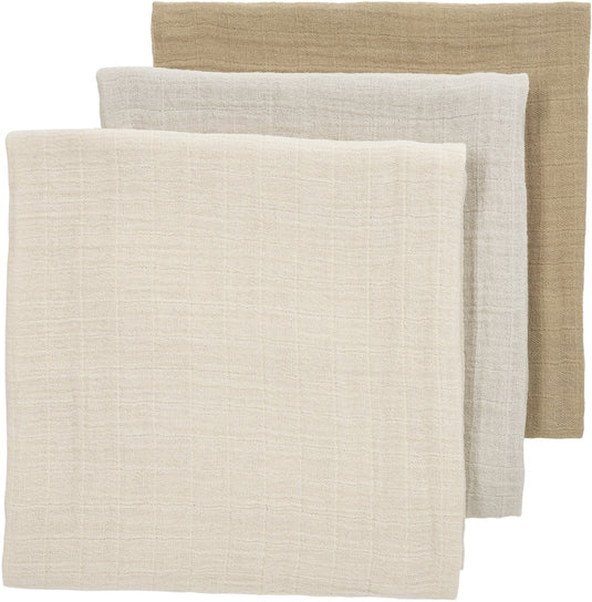 Meyco baby uni pre-washed hydrofiele doeken - 3-pack - pre-washed hydrofiel - soft sand greige taupe - 70x70cm