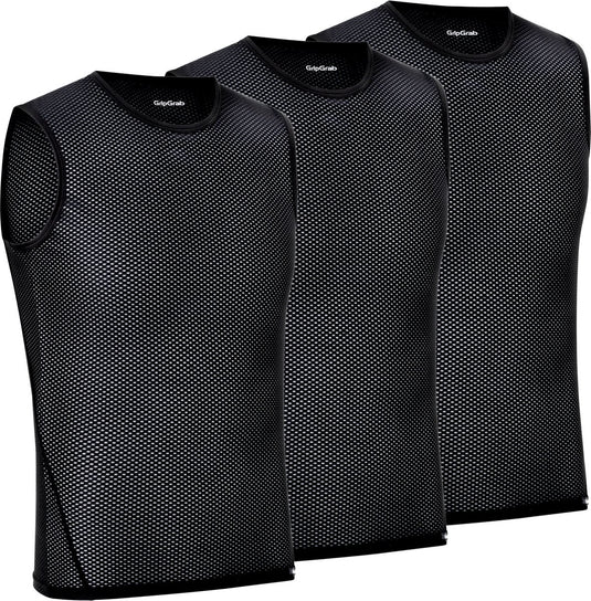 Gripgrab - ultralight 3pack mesh mouwloos base layer zomer fiets ondershirt polygiene zweethemd - zwart - heren - maat s
