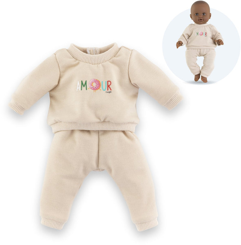 Load image into Gallery viewer, Corolle babypop trainingspak beige 36cm poppenkleding outfit.
