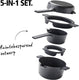 Brabantia compact all-in-one-set – stapelbare 5-delige pannenset camping - 22cm kookpan – 22cm koekenpan- 16cm steelpan- trendy design-stapelbaar - 100% pfas-vrij – 100% gerecycleerd - anti-aanbaklaag- aluminium- - incl. onderzetters - zwart