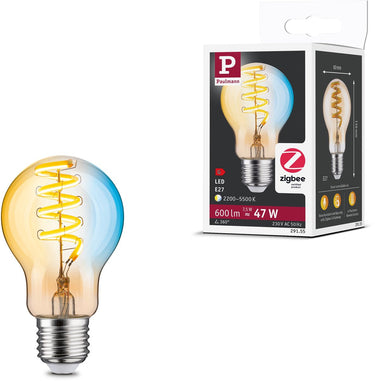 Paulmann filament 230 v smart home zigbee 3.0 led-gloeilamp e27 600lm 7,5w tunable white dimbaar goud