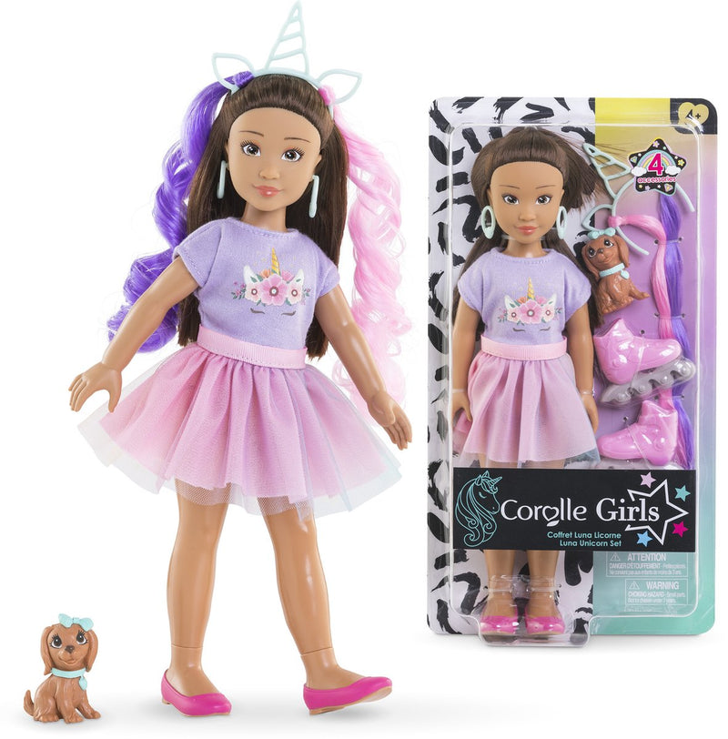 Load image into Gallery viewer, Corolle modepop luna eenhoorn met accessoires en hond - 28 cm.
