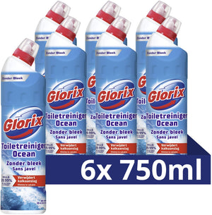 Glorix - toiletreiniger zonder bleek - ocean- 6 flessen x 750 ml - voordeelverpakking