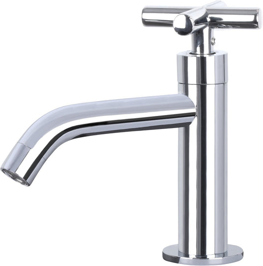 Differnz wastafelkraan gebogen met kruisgreep – kraan koud water – toiletkraan – chroom