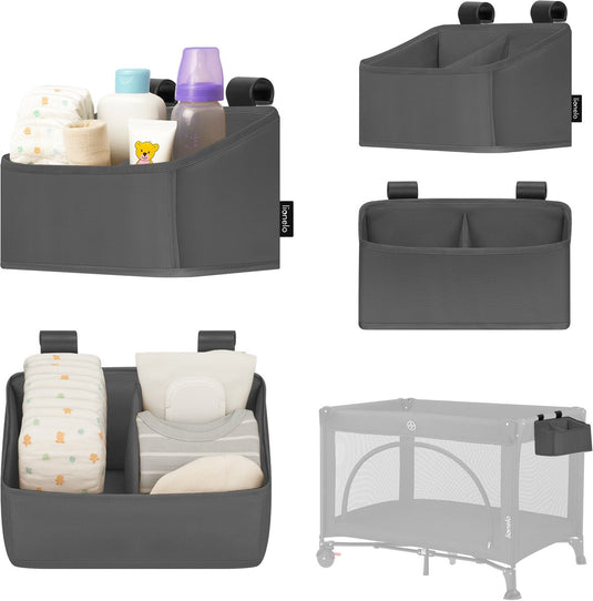 Lionelo sidepocket small – bedside pocket wiegorganizer 26×12×15 cm – 2 vakken voor luiers, doekjes accessoires – voor reisbed, co-sleeper box – verstevigd, draagbaar multifunctioneel