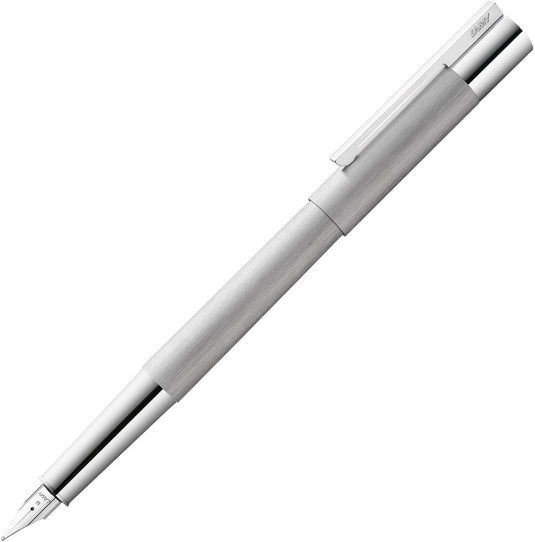 Lamy scala vulpen 051 - vulpen van gesatineerd roestvrij staal in zilver met hoogglans verchroomde greep clip - gepolijste roestvrijstalen penpunt in lijndikte f - incl. inktpatroon t 10 blauw - duurzaam navulbaar