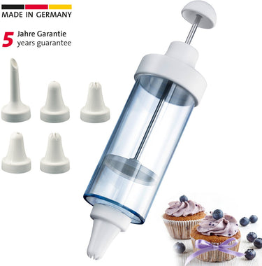 Westmark decoratie- garneerspuit, met 5 spuitmonden, inhoud: 180 ml, kunststof roestvrij staal, doorzichtig wit, 31152260
