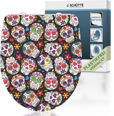 Schütte wc-bril 82586 crazy skull - high gloss - duroplast - soft close - afklikbaar - rvs-scharnieren - belastbaar tot 175 kg - decor - 1-zijdige print