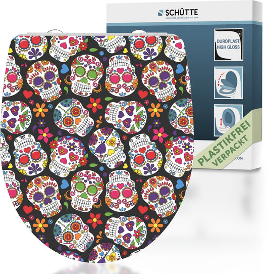 Schütte wc-bril 82586 crazy skull - high gloss - duroplast - soft close - afklikbaar - rvs-scharnieren - belastbaar tot 175 kg - decor - 1-zijdige print