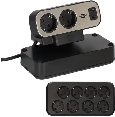 Brennenstuhl ®estilo duplex stekkerdoos met schakelaar en usb-c (stekkerblok met usb c power delivery voor snel opladen, 1x usb c en 1x usb a, 10x contactdozen, 2m kabel)