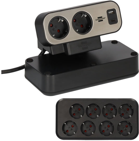 Brennenstuhl ®estilo duplex stekkerdoos met schakelaar en usb-c (stekkerblok met usb c power delivery voor snel opladen, 1x usb c en 1x usb a, 10x contactdozen, 2m kabel)
