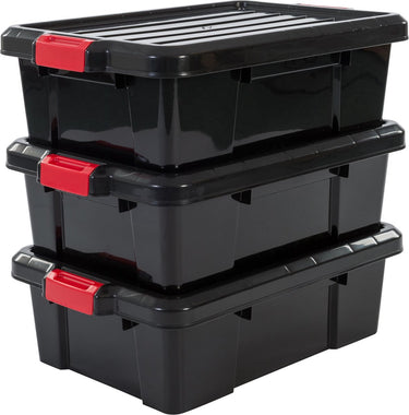 Iris powerbox opbergbox - 25l - kunststof - zwart rood - set van 3