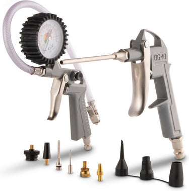Powerplus powair0023 pneumatische blaaspistool set - 13 delig - max. druk: 8bar - incl. luchtpistool, bandenvulpistool met manometer en 11 accessoires