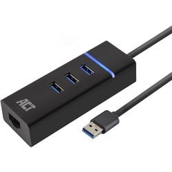 Act connectivity ac6310 usb hub 3.2 met 3 usb-a poorten en ethernet usb-hub (zwart)
