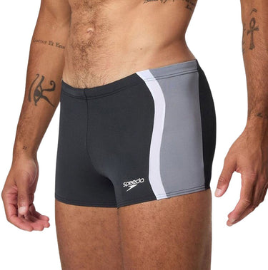 Speedo solid splice aquashort heren - strakke zwemshort heren - chloorbestendige zwemboxer heren - sportzwembroek heren met trekkoord - zwart grijs - l