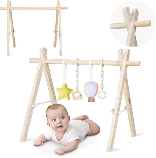 Lionelo anis – babygym hout speelboog – opvouwbare montessori speeltrapeze – beukenhout, afneembare hangers – activiteitencentrum voor baby’s pasgeborenen