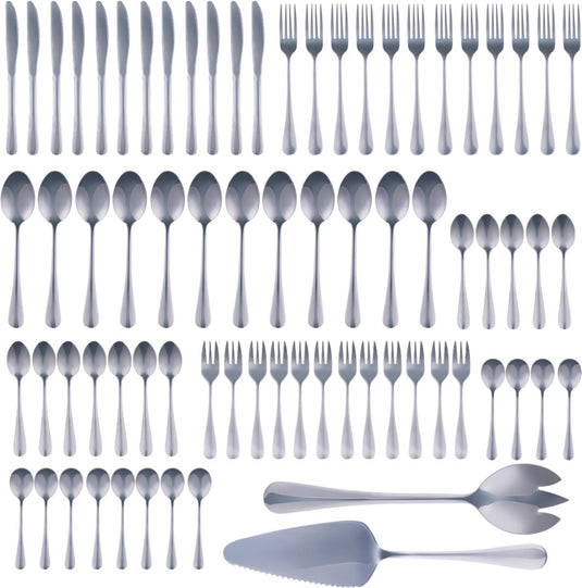 Alpina bestekset 75‑delig voor 12 personen – roestvrij stalen bestek set – messen vorken lepels theelepels koffielepels gebaksvorkjes soeplepels – compleet servies