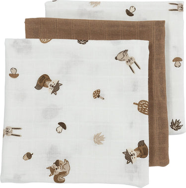 Meyco baby forest animals hydrofiele doeken - 3-pack - toffee - 70x70cm