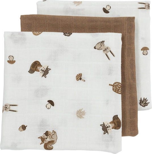 Meyco baby forest animals hydrofiele doeken - 3-pack - toffee - 70x70cm