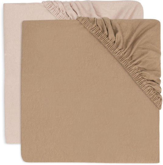 Jollein baby - hoeslaken jersey 60x120cm - ledikant babybed - zacht katoen - 2 stuks - wild rose biscuit