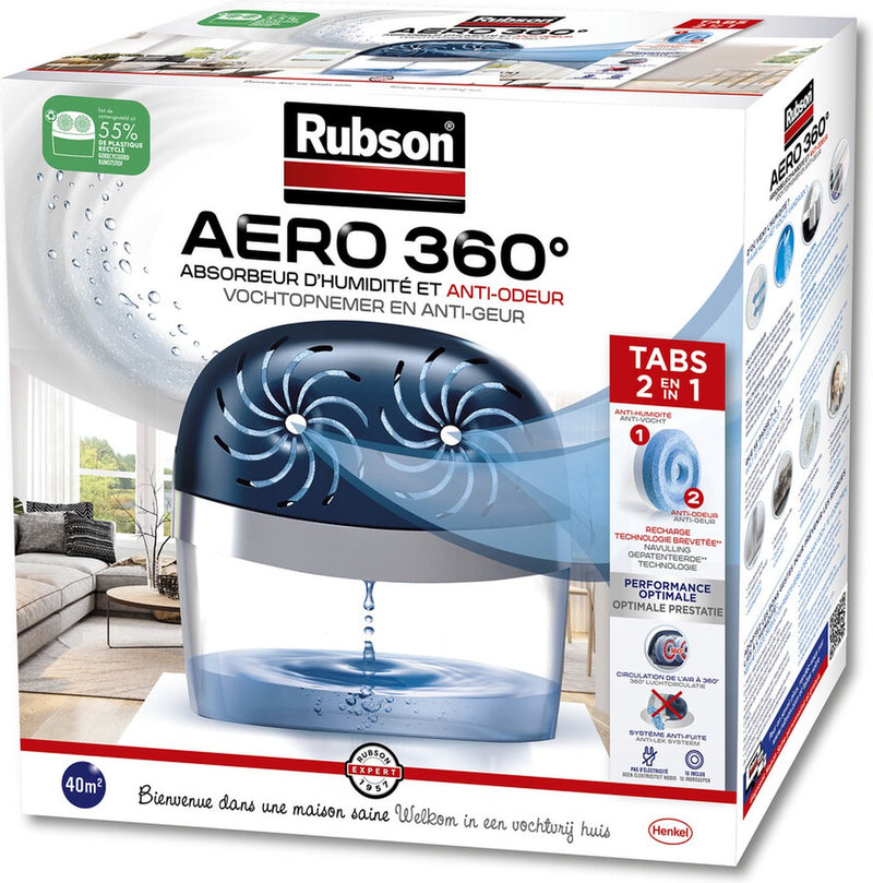 Load image into Gallery viewer, Rubson vochtopnemer aero360 toestel 40m2 | luchtontvochtiger toestel | vochtvanger badkamer | binnenhuis badkamer
