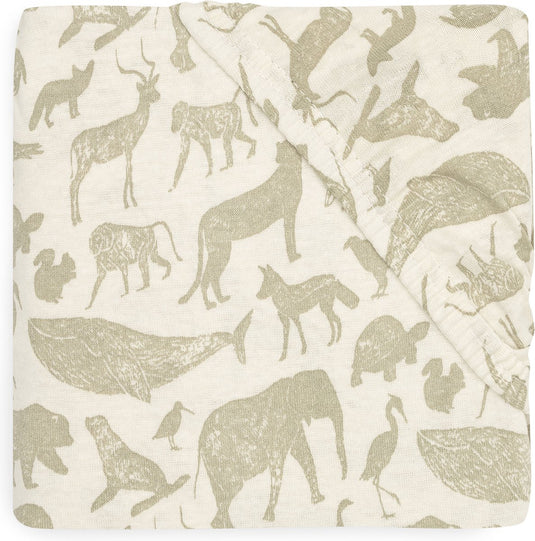 Jollein - hoeslaken jersey 40 50x80 90cm - wieg, ledikant, babybed - animals - olive green