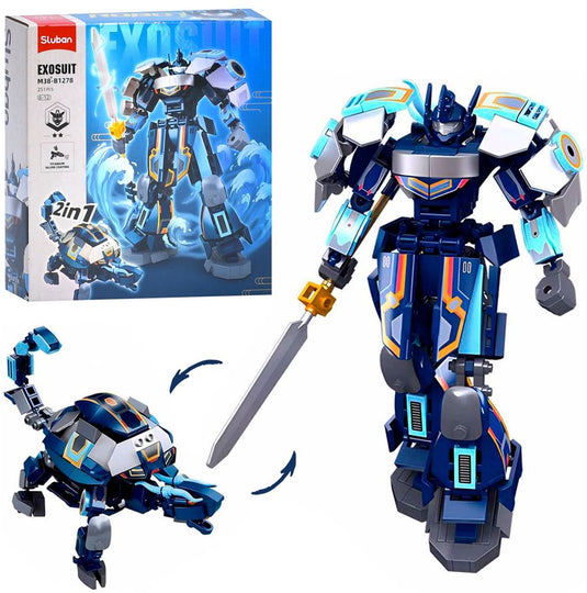 Sluban exosuit robot sea turtle bouwspeelgoed 2in1 actiefiguur schildpad - constructiespeelgoed - bouwset met 251 bouwstenen - m38-b1278 - vanaf 6 jaar