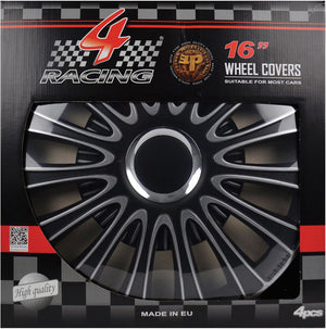 Carpoint wieldoppen le mans pro 16 inch abs zwart zilver set van 4