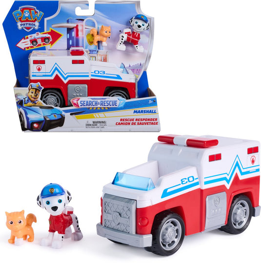 Paw patrol - search rescue - marshall's reddingsvoertuig met 2 figuren terugtrekfunctie - speelgoedvoertuigen
