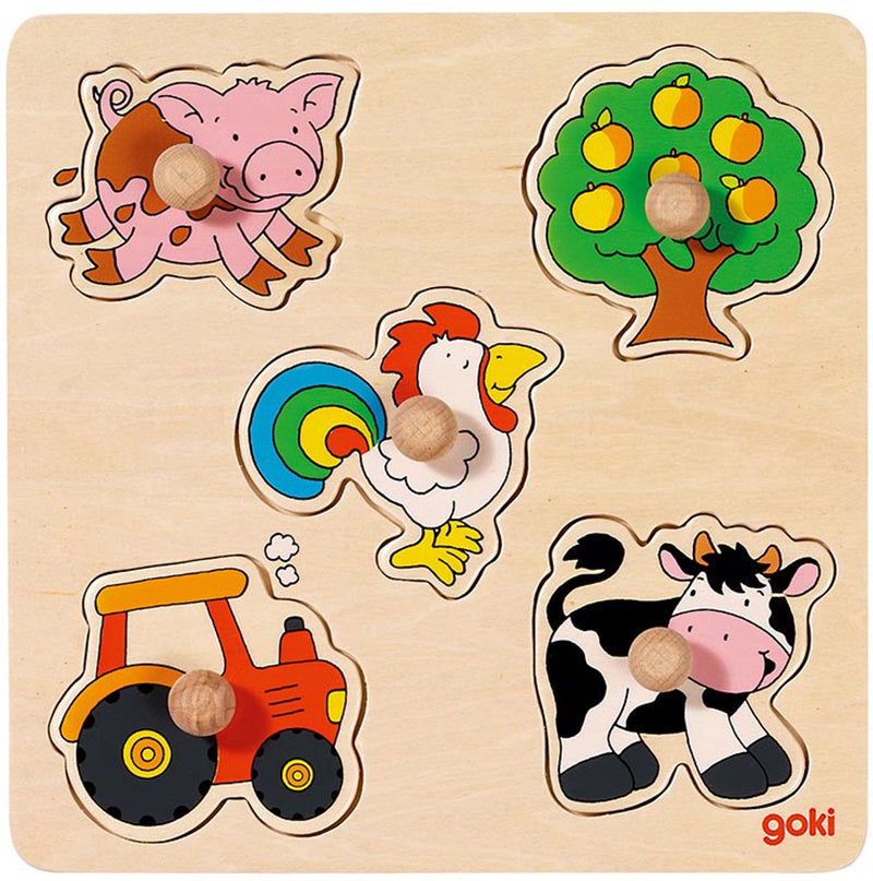 Load image into Gallery viewer, Goki houten noppenpuzzel boerderij
