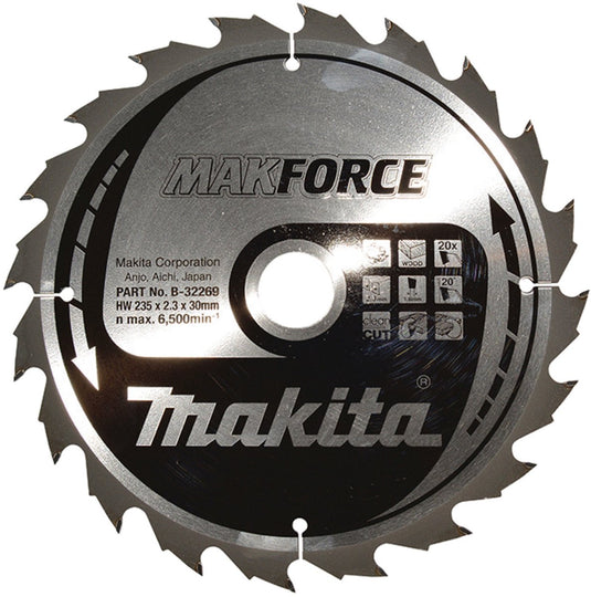 Makita cirkelzaagblad voor hout | makforce | ø 235mm asgat 30mm 20t - b-32269