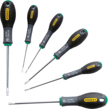 Stanley 6-delige fatmax schroevendraaierset torx tt10 x 75mm. tt15 x 75mm. tt20 x 100mm. tt25 x 100mm. tt30 x 125mm. tt40 x 125mm